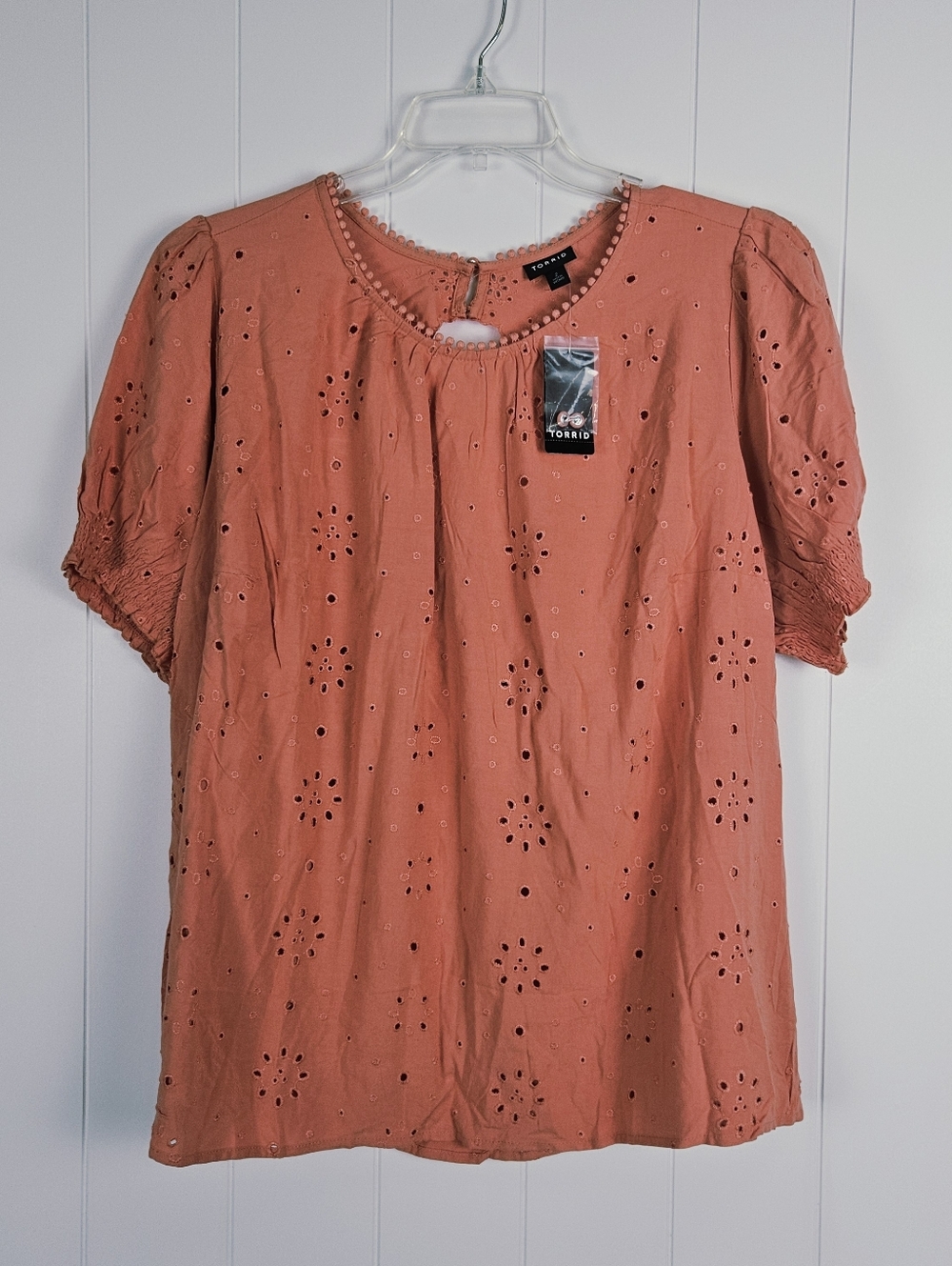 Torrid Shirt Blouse Womens Abbey Challis Eyelet  2X Back Cutout Orange Country